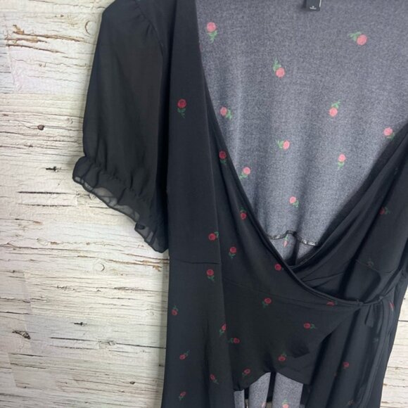 Torrid Black Blouse with Pink Floral Pattern - Picture 2 of 8